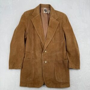 VTG Silton California Suede Leather Blazer Jacket Size 44 Long Padded Shoulders